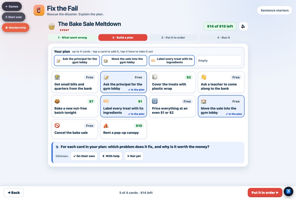 Fix the Fail: a school event gone wrong, with fixes to choose on a budget