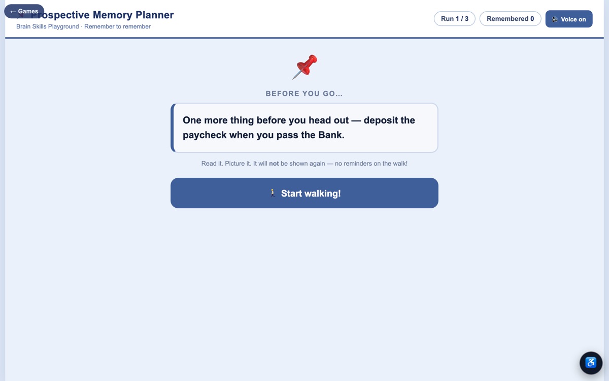 Prospective Memory — screenshot