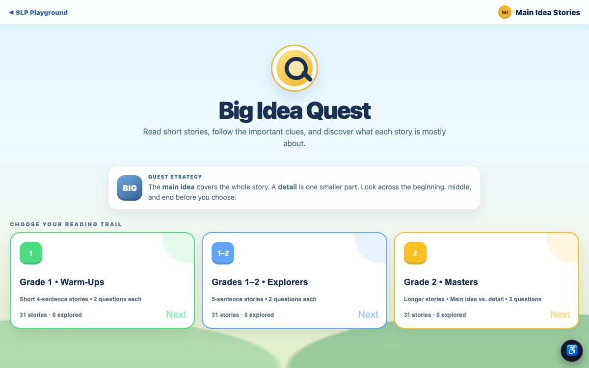 Main Idea Stories — screenshot
