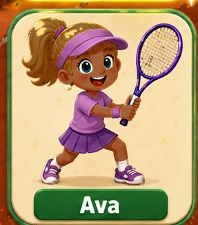 Ava, a tennis player in purple