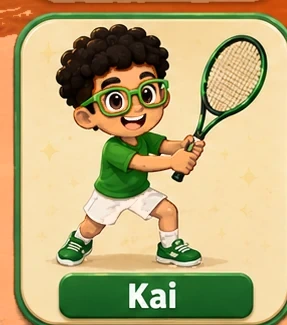 Kai, a tennis player in green glasses