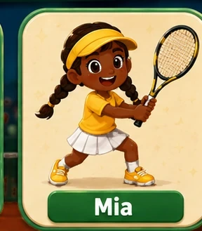 Mia, a tennis player in yellow