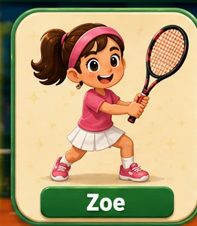 Zoe, a tennis player in pink